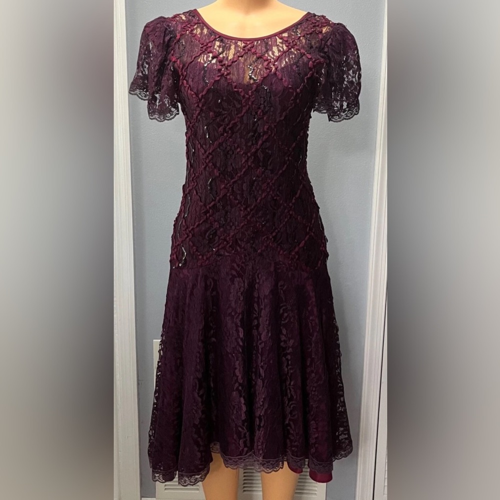VTG After Dark Purple Lace Sequin Cocktail Dress Size 6 Gothic Glam Whimsigoth